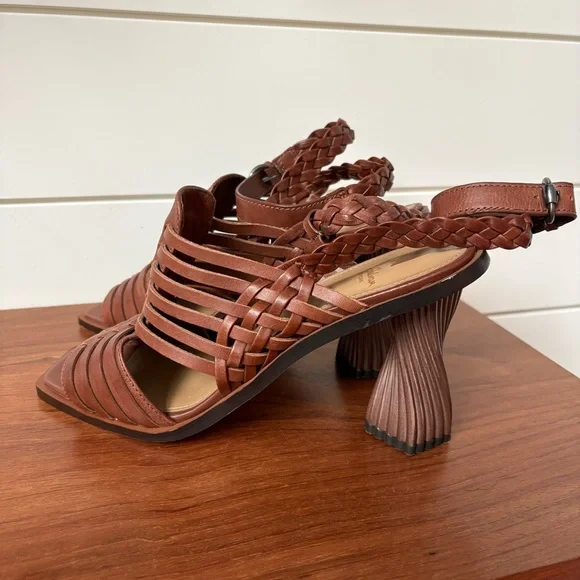 Sam Edelman Anthropologie Holland Brown Woven Ankle Strap Heels Sandals Boho 8.5 - Picture 3 of 12